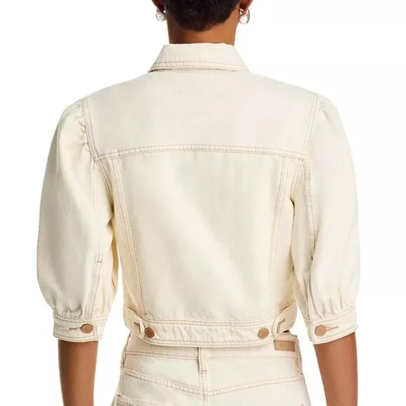 Blank NYC Cake Topper | Puff Sleeve Cream Denim Jacket | Sz M | *New w Tag* - Picture 3 of 8